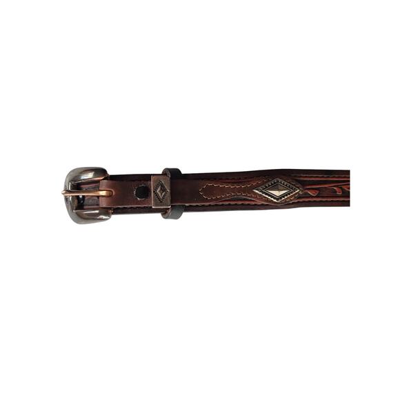 Handcrafted Real McCoy Western Leather Belt Brown Size 42 Tooled Silver USA - Picture 5 of 9